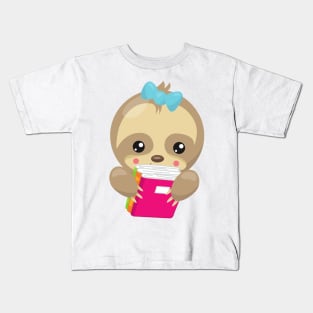 School Sloth, Cute Sloth, Baby Sloth, School Books Kids T-Shirt